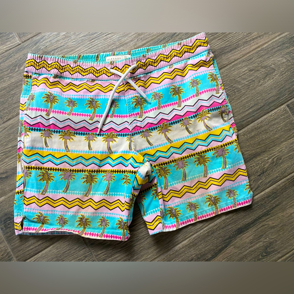 COPY - Zipcode Mens Neon Tropical Palm Tree Striped Zig-zag Board Shorts/swim L…
